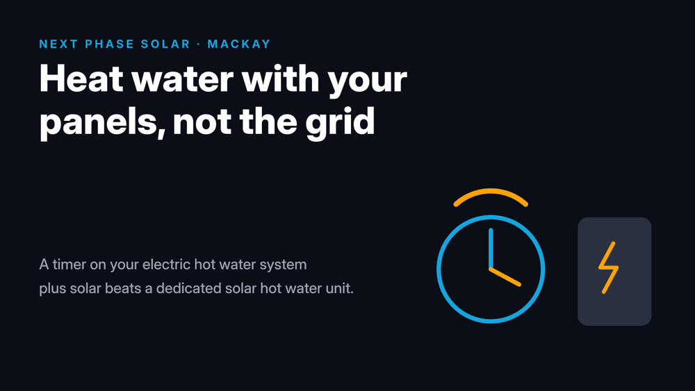 Clock and hot water tank graphic for running hot water on a solar timer