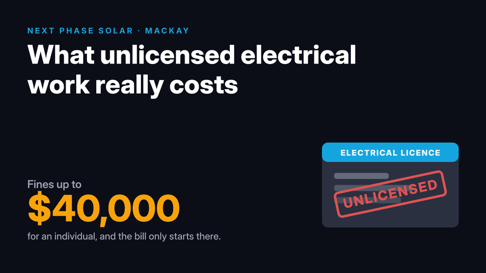 Electrical licence card stamped unlicensed next to a forty thousand dollar maximum fine