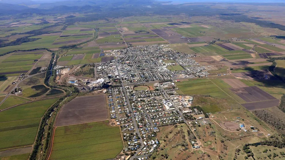 Aerial view of Proserpine surrounded by cane fields